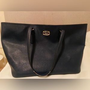 Navy Vintage Michael Kors Large Jet Tote with Gold Accents